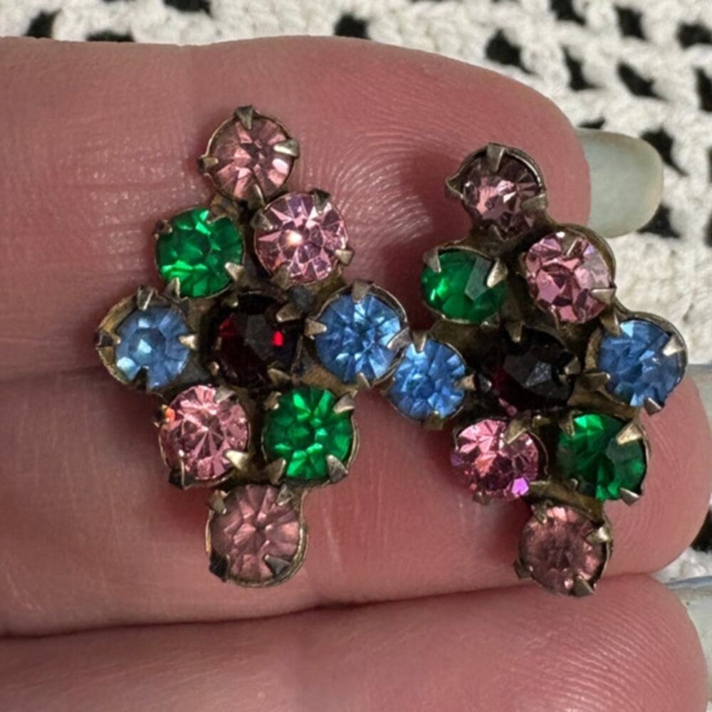Vintage Signed  Sterling Silver Rhinestone Screw Earrings